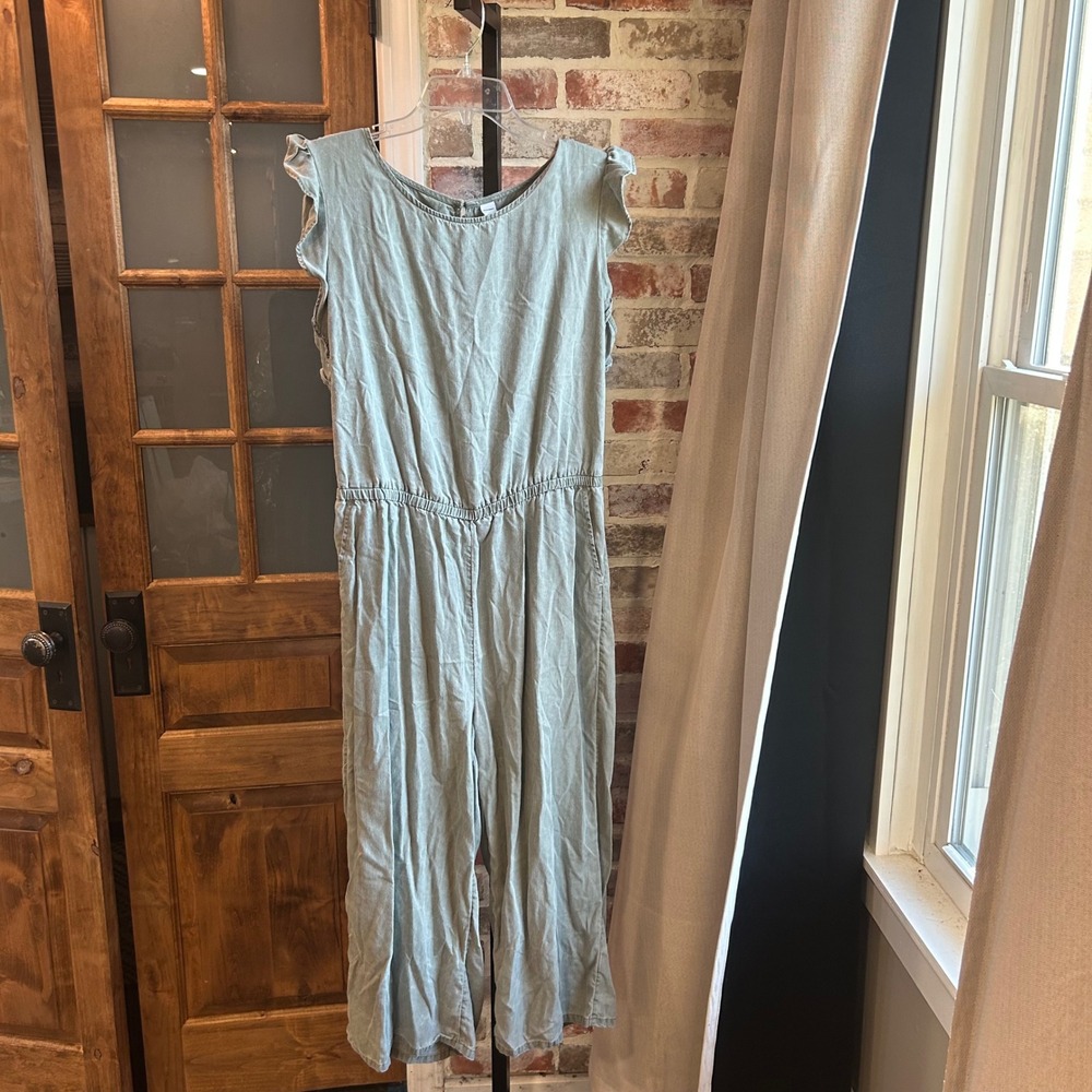 Old Navy Jumpsuit Women Green Flutter Sleeve Wide Leg Cropped Cottagecore L